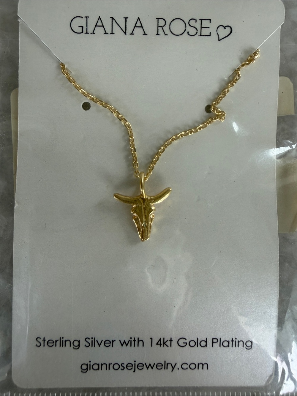 Gold-Plated Longhorn Bull Skull Pendant Necklace